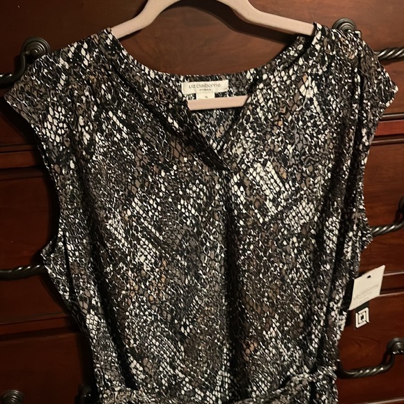 NEW LIZ CLAIBORNE NWT 1X PYTHON TANK BLOUSE WITH MATCHING BELT TIE CAREER TOP - Picture 1 of 8